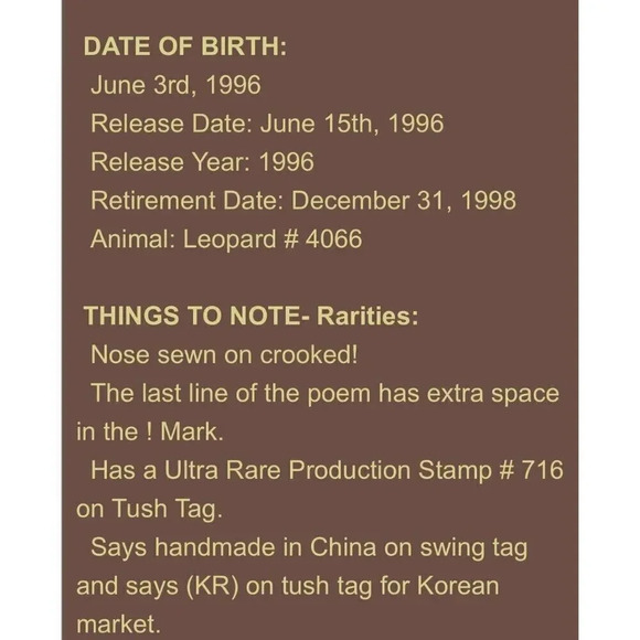 Ty Beanie Babies Freckles the Spotted Leopard Plush Toy -RARE - Picture 14 of 15